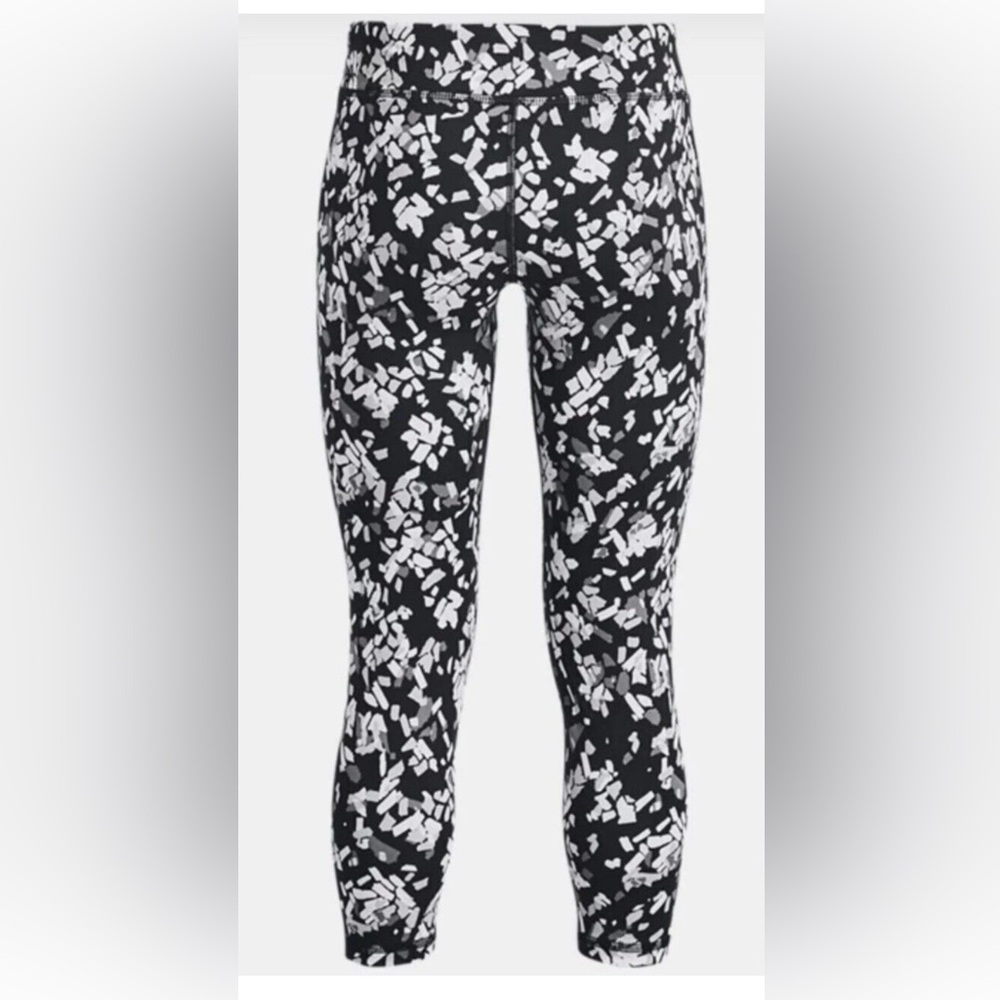 Girls Under Armour Black White Leggings YXL Motion Printed Ankle Cropped